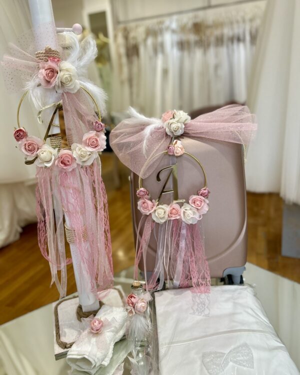 Ολοκληρωμένο πακέτο βάπτισης Χρυσό στεφάνι με μονόγραμμα