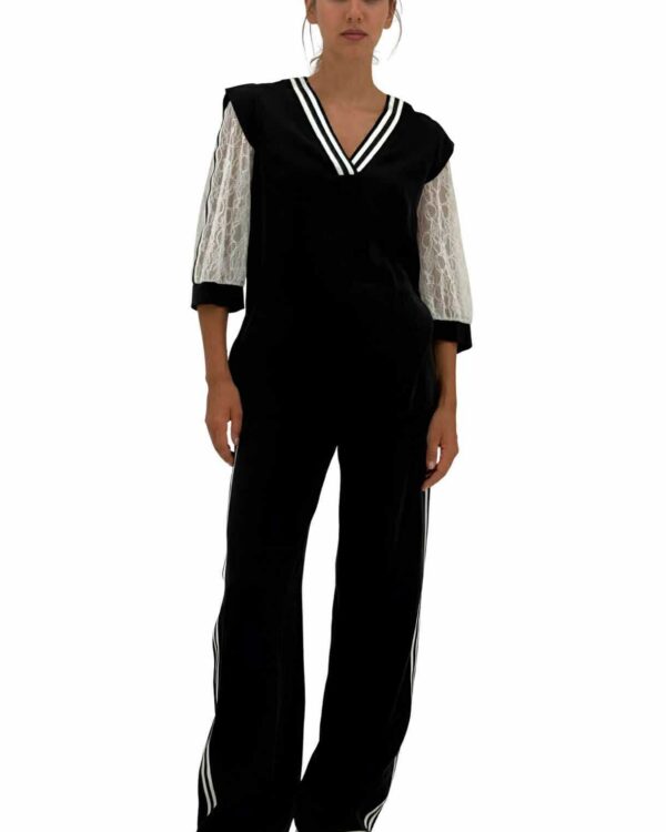 Μαύρο γυναικείο παντελόνι με άσπρη ρίγα στο πλάι