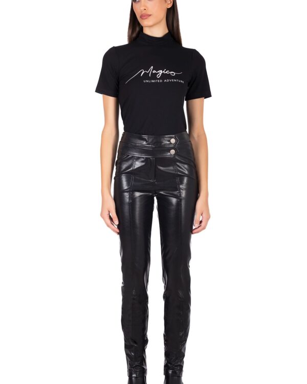 Μαύρο δερμάτινο παντελόνι με διπλή ζώνη