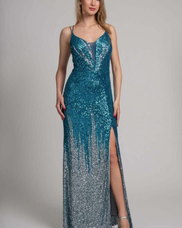 Μακρύ φόρεμα με παγιέτα και σκίσιμο
