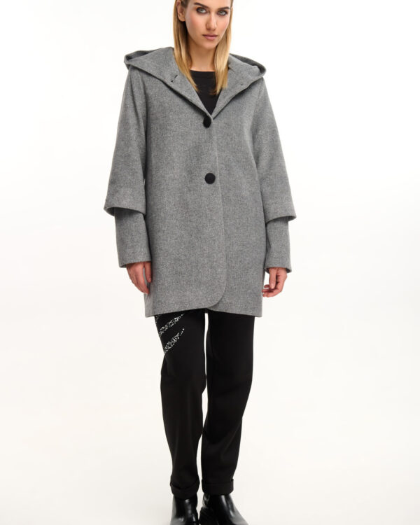 Παλτό με κουκούλα και αποσπώμενη γούνα στα μανίκια