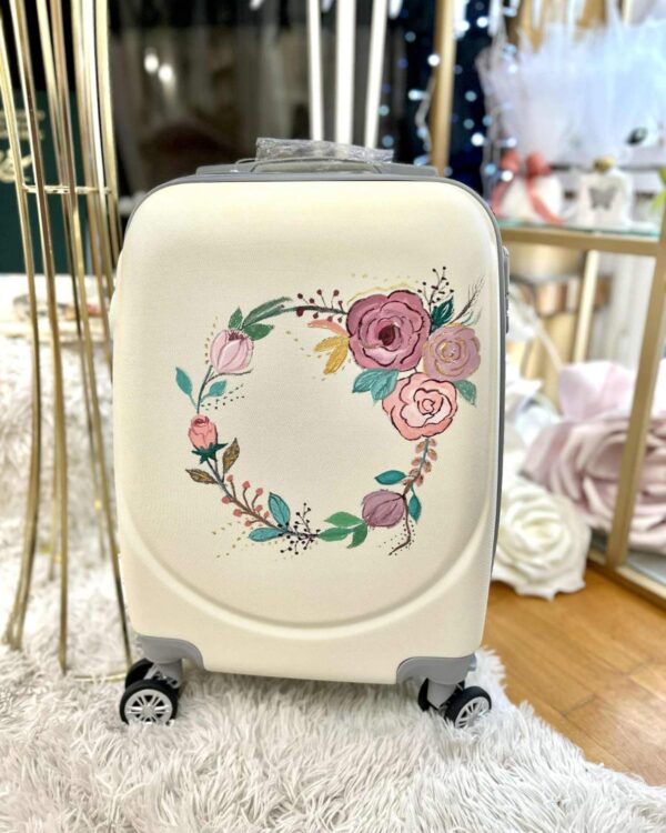 Βαλίτσα Τρόλεϊ Ζωγραφισμένη στο χέρι με θέμα Στεφάνι με λουλούδια