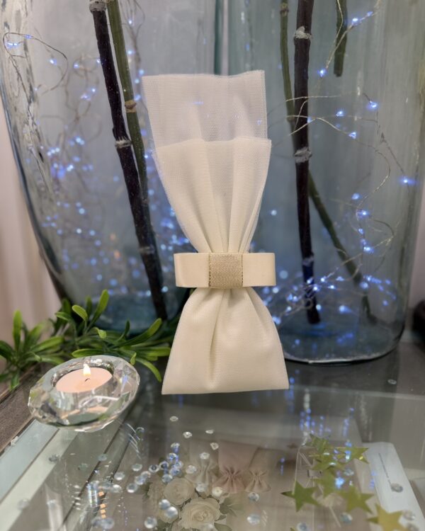 Μπομπονιέρα Γάμου Τούλι Ύφασμα με Κορδέλα