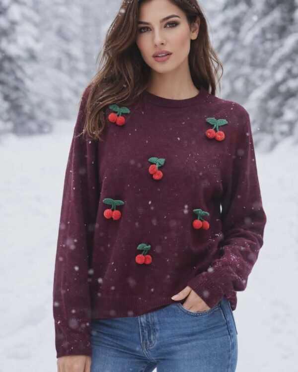 Πλεκτή μπλούζα με κερασάκια