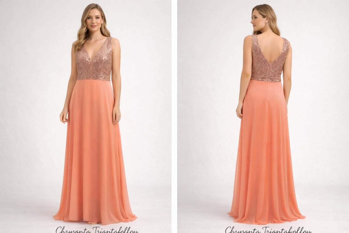 Μάξι φόρεμα με παγιέτες & σιφόν φούστα