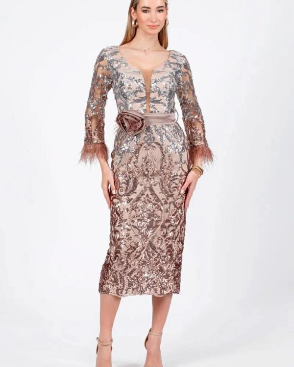 Midi φόρεμα με παγιέτες και διαφάνειες