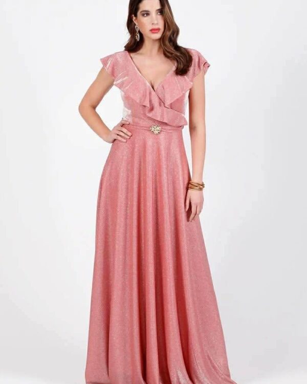 Ρομαντικό maxi φόρεμα με V, βολάν μανίκια & αέρινη γραμμή