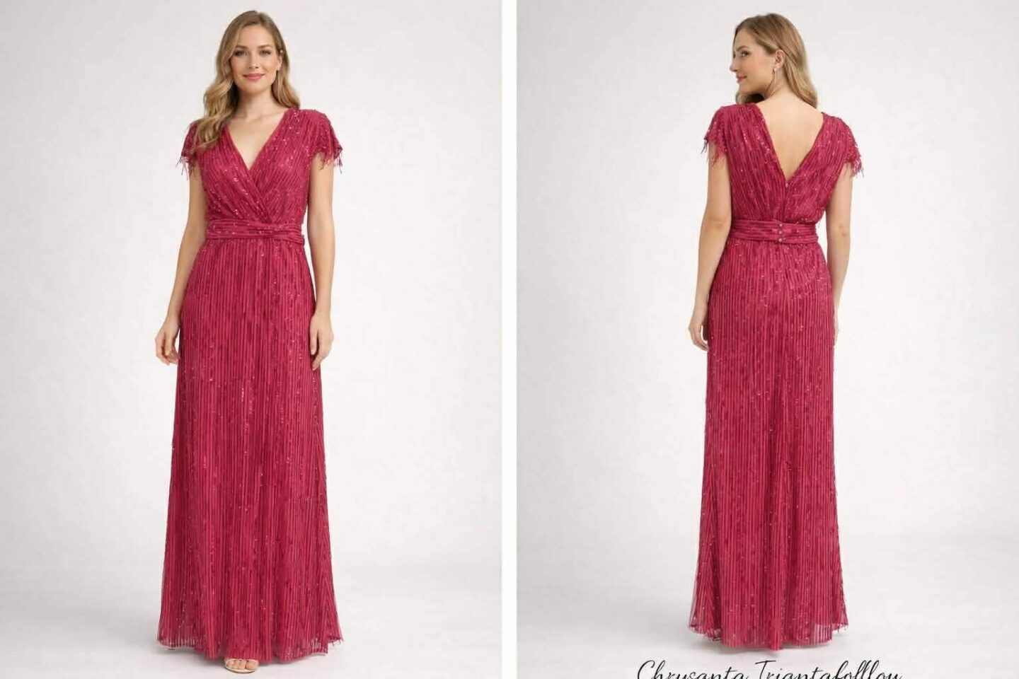 Maxi φόρεμα με παγιέτες και V ντεκολτέ