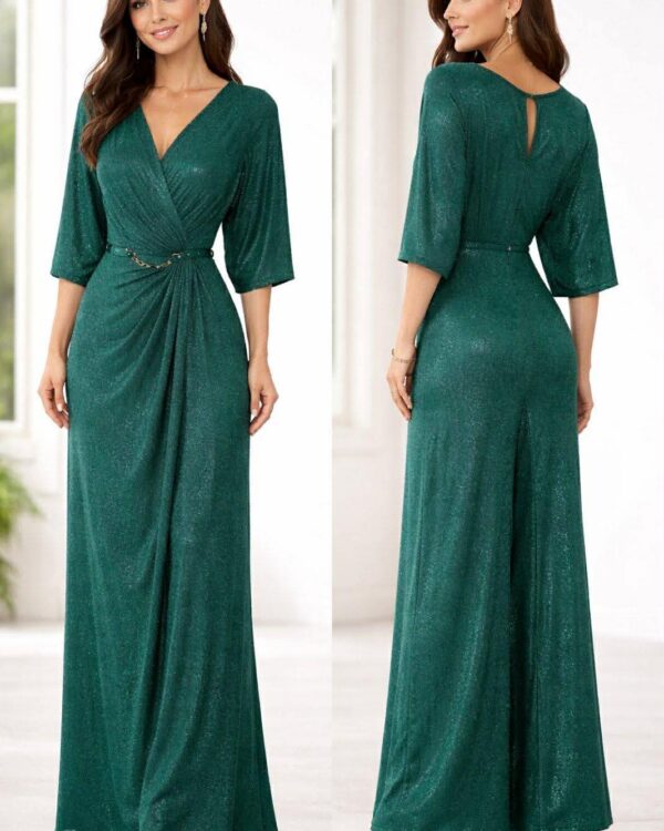 Maxi φόρεμα με κρουαζέ ντεκολτέ και διακοσμητική λεπτομέρεια στη μέση