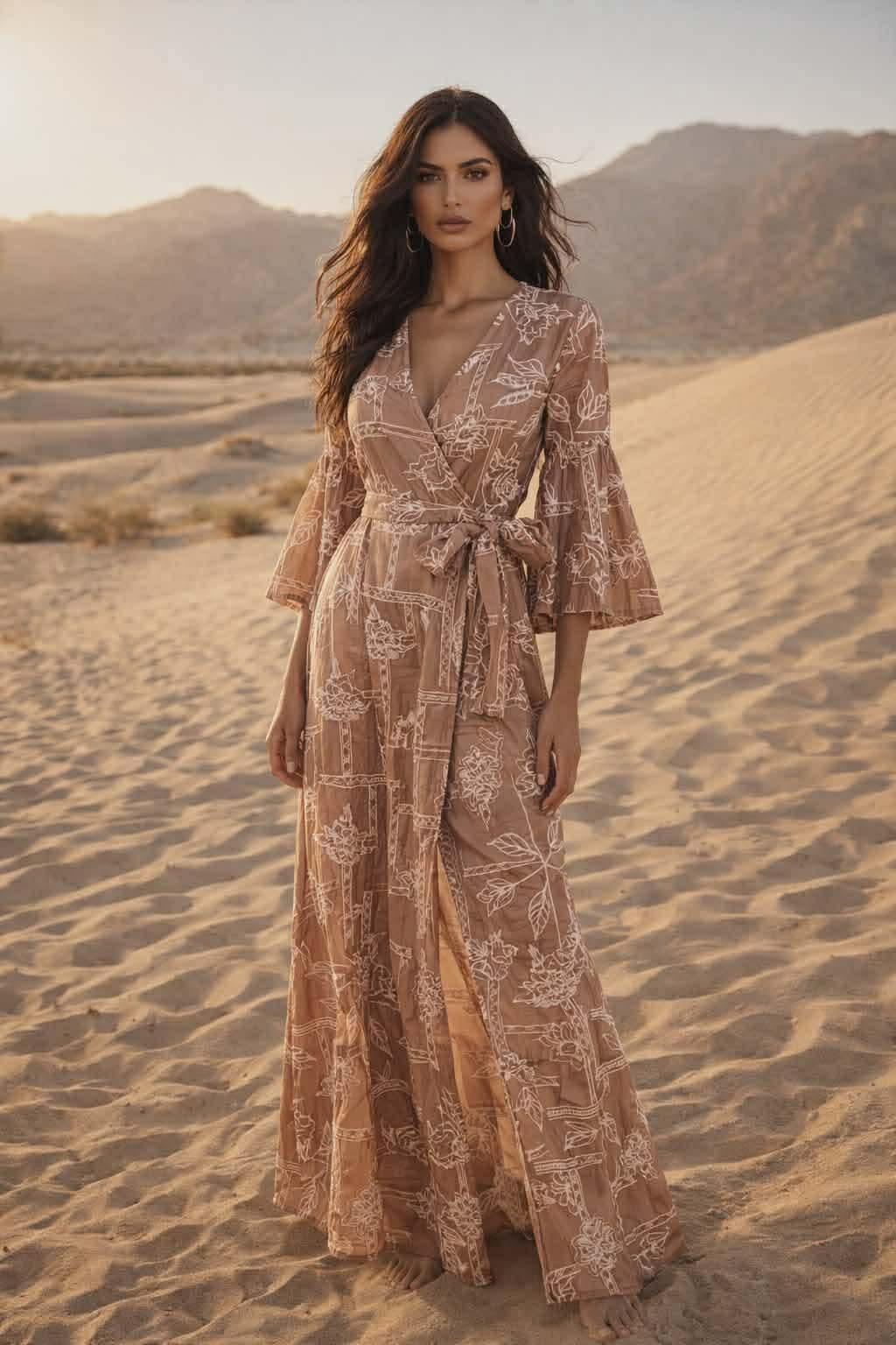 Αέρινο maxi φόρεμα desert chic με δέσιμο στη μέση