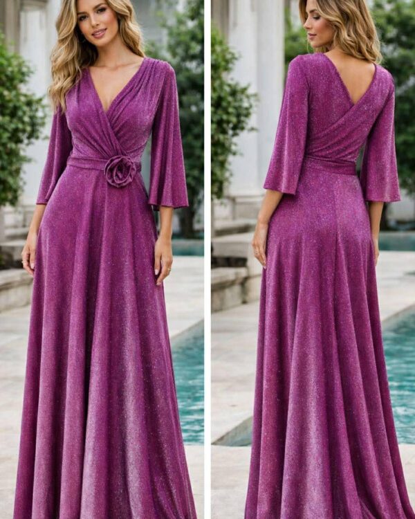 Maxi φόρεμα με κρουαζέ μπούστο & διακοσμητικό λουλούδι