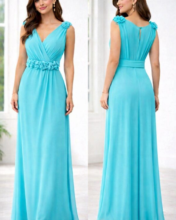 Αέρινο maxi φόρεμα με κρουαζέ μπούστο & διακοσμητικές λεπτομέρειες