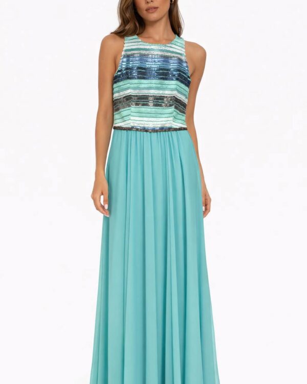 Maxi αμάνικο φόρεμα με παγιέτες και αέρινη φούστα από μουσελίνα