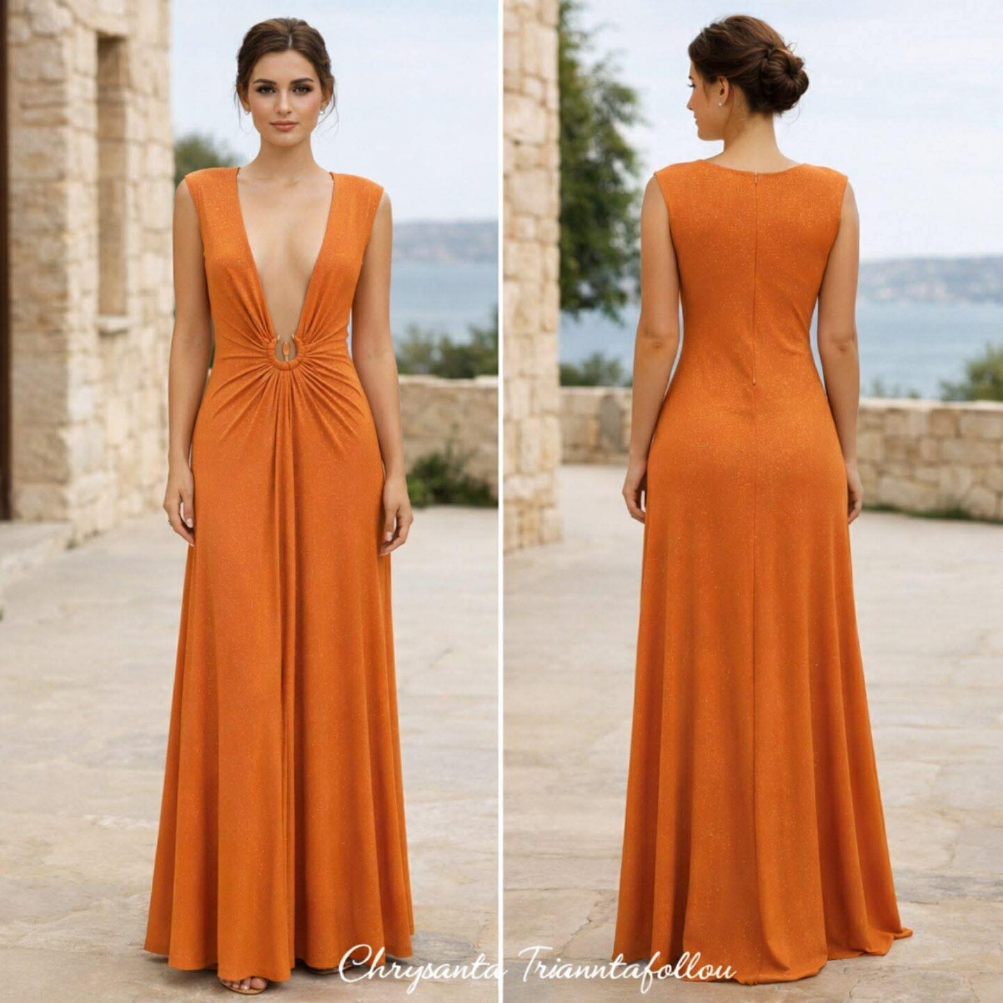 Μάξι φόρεμα με βαθύ ντεκολτέ & διακριτικό άνοιγμα στη μέση