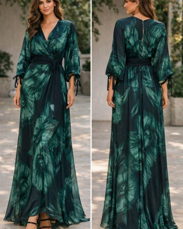 Maxi φόρεμα με print και ζώνη