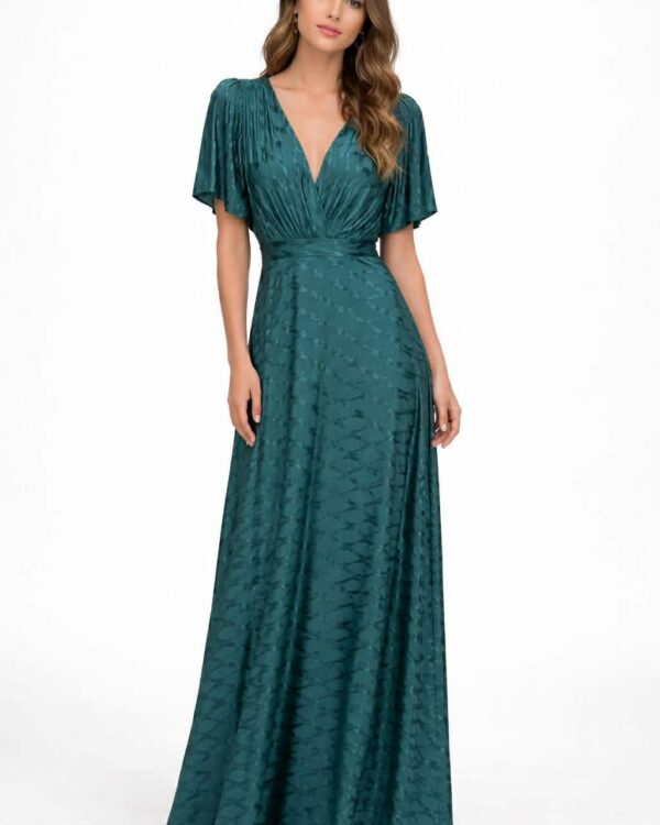 Maxi σατινέ φόρεμα με κρουαζέ ντεκολτέ