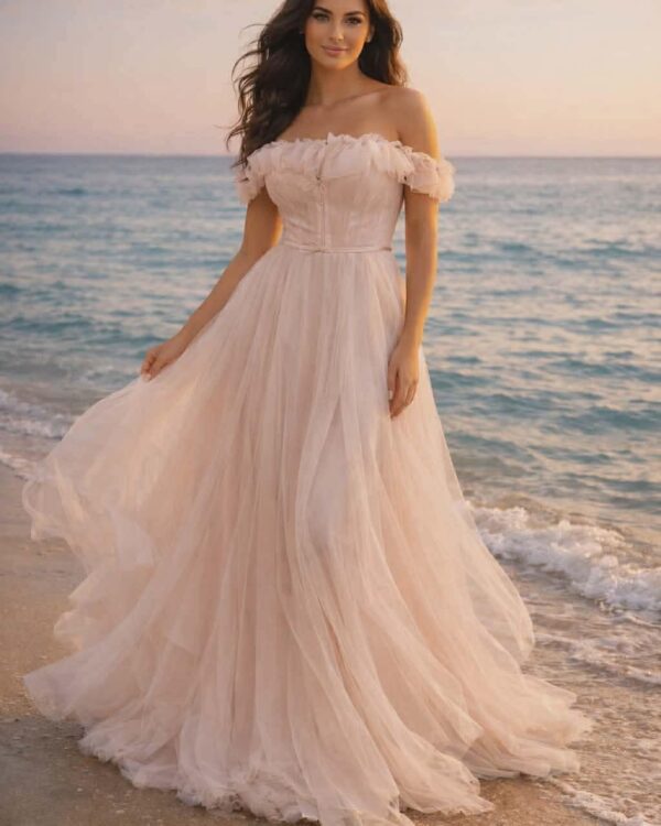 Αέρινο maxi φόρεμα με κορσέ και βολάν