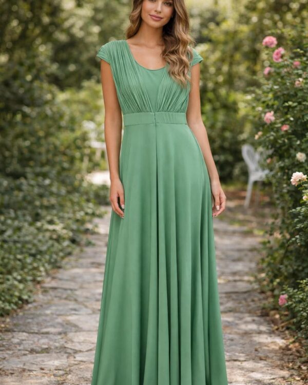 Μάξι φόρεμα με πιέτες και κοντό μανίκι