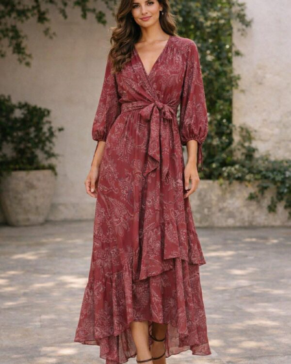 Μακρύ φόρεμα με floral σχέδιο & ζώνη