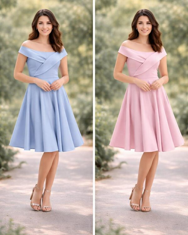 Midi φόρεμα σε Α γραμμή με ανοιχτούς ώμους