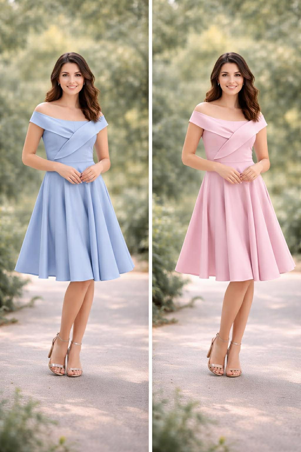 Midi φόρεμα σε Α γραμμή με ανοιχτούς ώμους