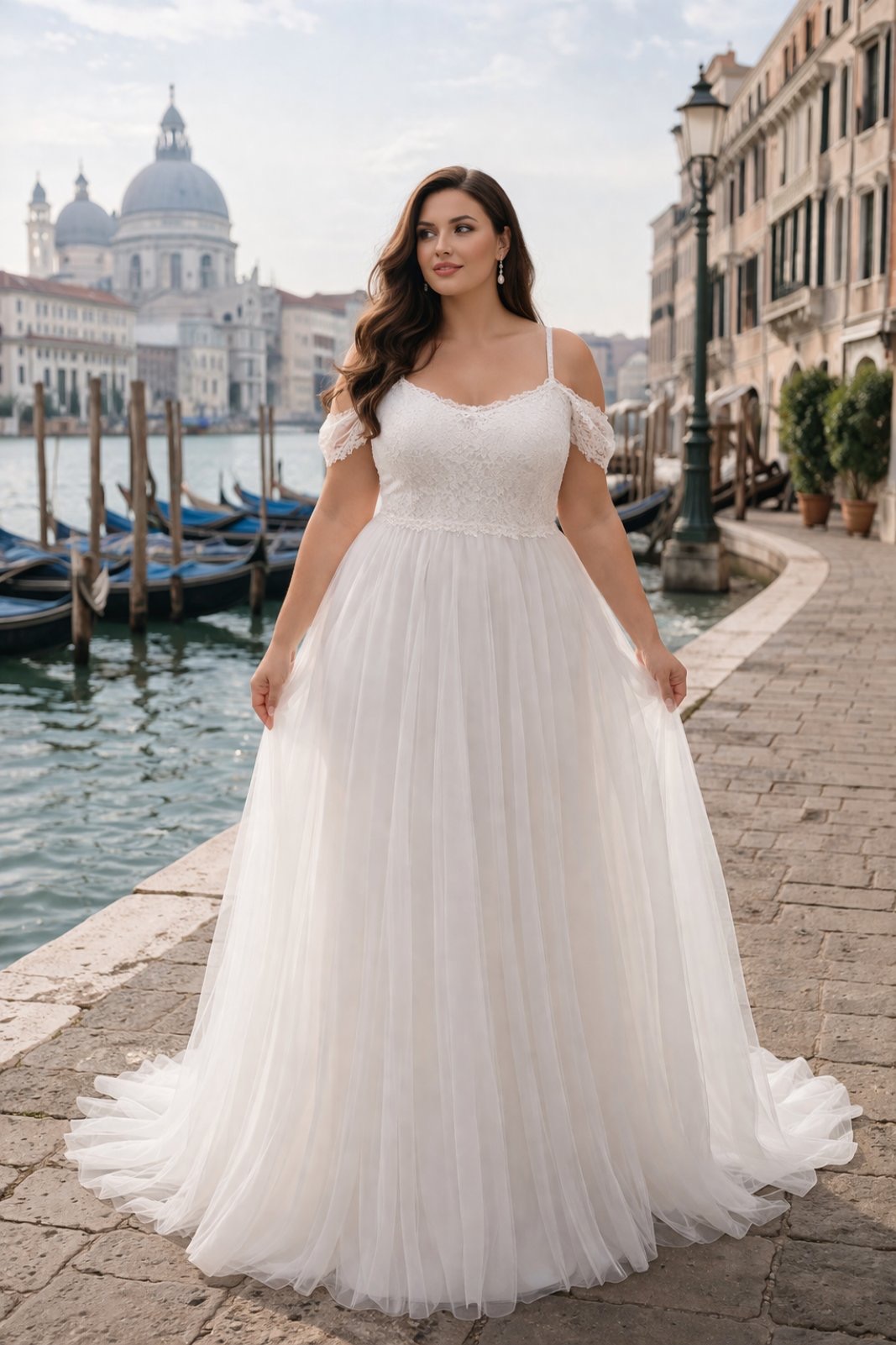 Ρομαντικό, αέρινο νυφικό από δαντέλα & γαλλικό τουλι