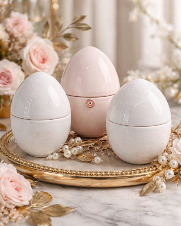 Πορσελάνινο αυγό σε λευκό χρώμα