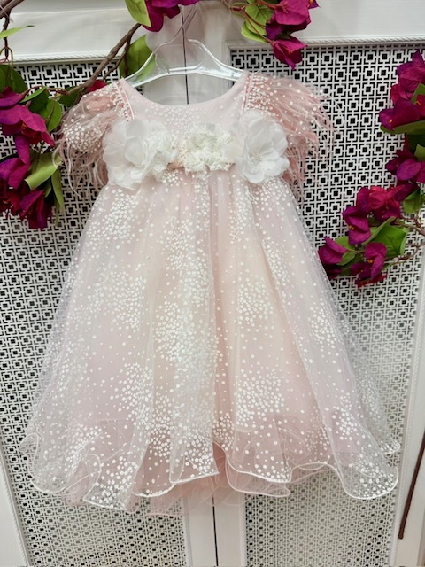 Βαπτιστικό φόρεμα από τούλι με πουα γκλίτερ & χειροποίητα λουλούδια
