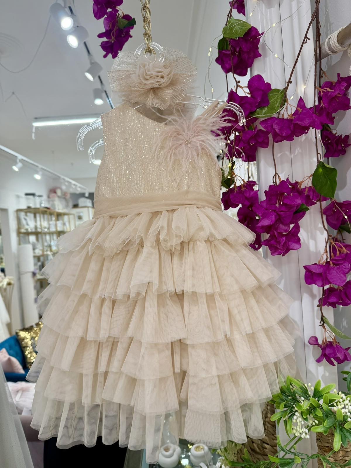 Βαπτιστικό Φόρεμα "Fairytale Nude" με τούλινα βολάν & φτερό