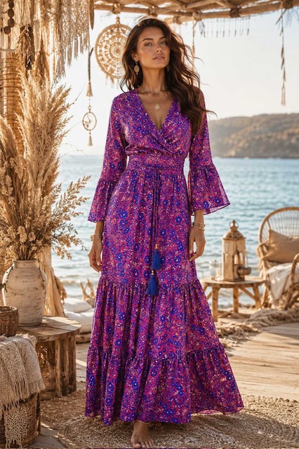 Boho maxi set με κρουαζέ crop top & ψηλόμεση φούστα/MISS VANITY